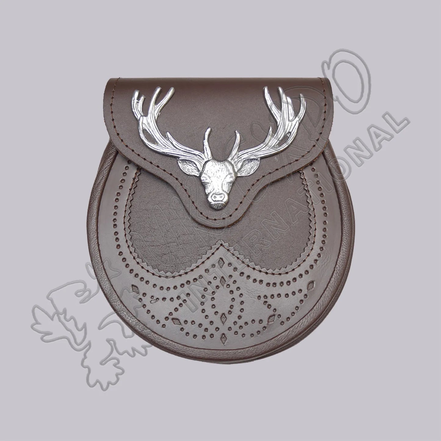 Brown Leather Day Wear Sporran with Stag Head Badge