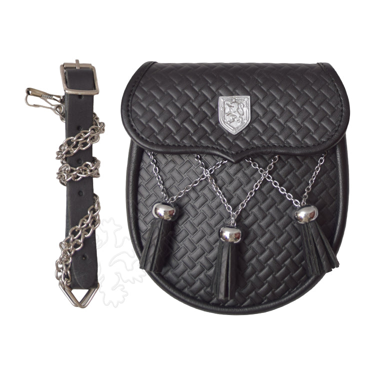 Zig Zag Leather With Lion Badge Sporran