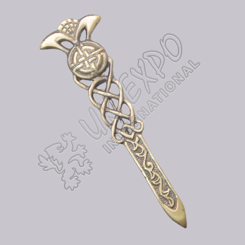 Celtic Sword Design Brass Kilt Pin