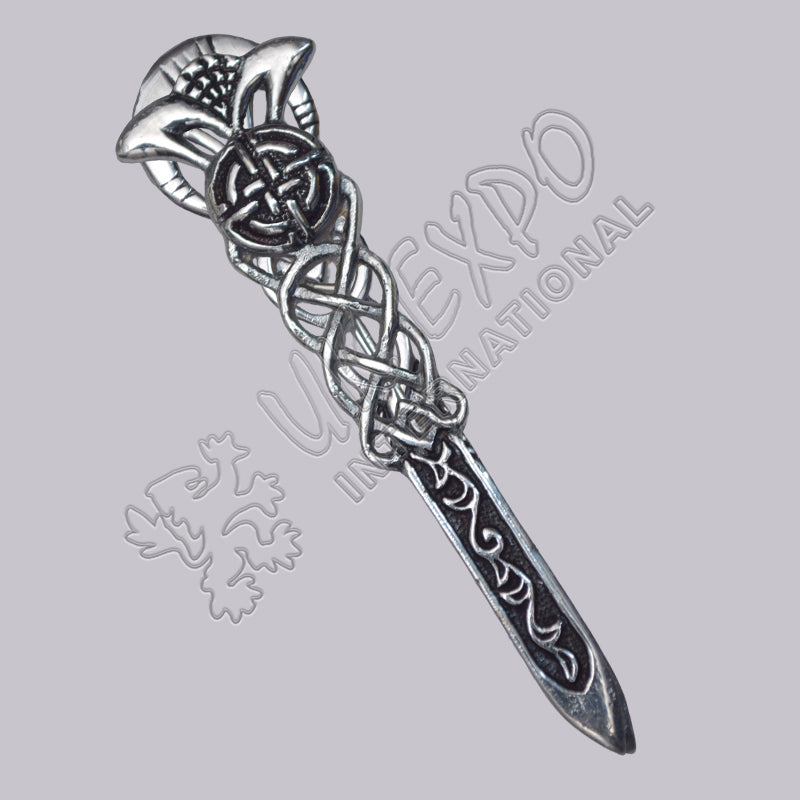 Celtic Sword Design Chrome Color Filled Kilt Pin
