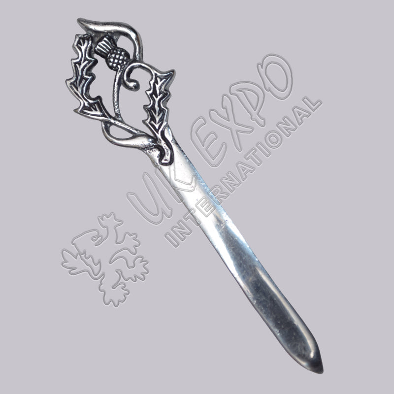 Scottish Thistle Chrome Black Color Filling Kilt Pin