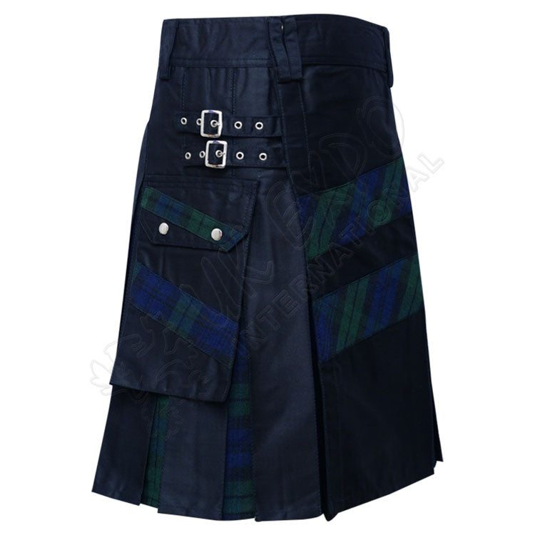 Black Cotton With Black Watch Hybrid Utility Kilt