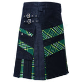 Black Cotton with Slash Irish Tartan Hybrid Utility Kilt