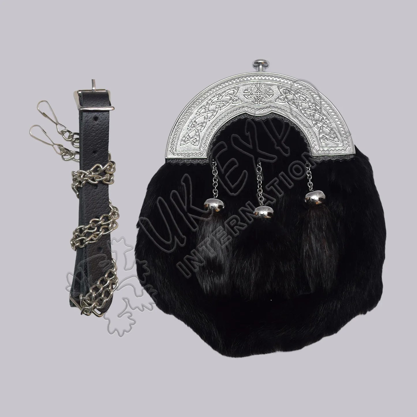 Black Rabbit Fur Chrome Thistle Centre Full Dress Sporran