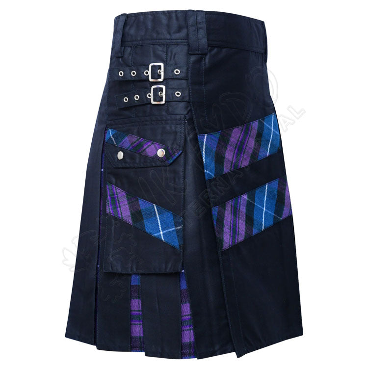 Black Cotton With Pride of Scotland Tartan Utility Kilt