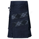 Black Cotton With Night Watch Tartan Hybrid Utility Kilt