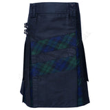 Black Cotton With Black Watch Hybrid Utility Kilt