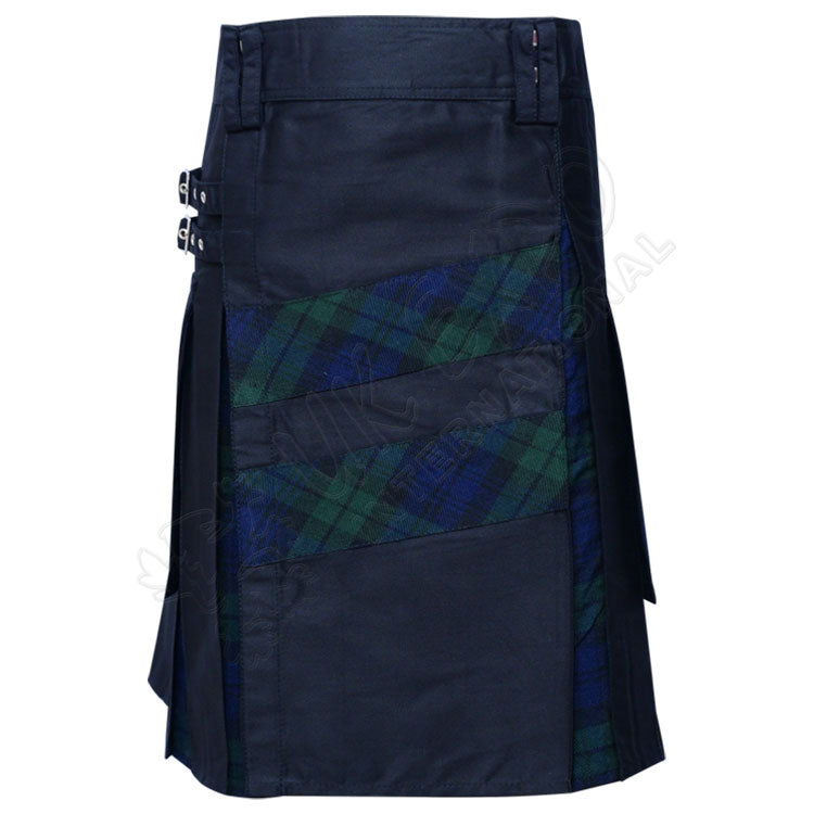 Black Cotton With Black Watch Hybrid Utility Kilt