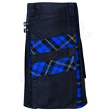 Black Cotton with Ramsey Dark Blue Tartan Hybrid Utility Kilt