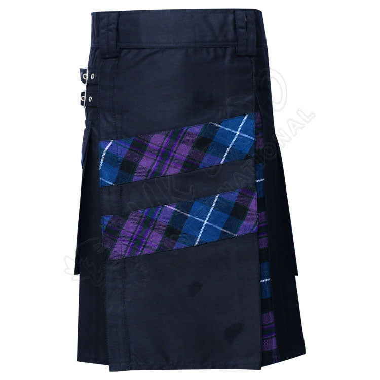 Black Cotton With Pride of Scotland Tartan Utility Kilt