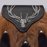 Brown Fur Semi Dress Chrome Stag Head Crest Sporran