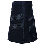 Black Cotton With Night Watch Tartan Hybrid Utility Kilt