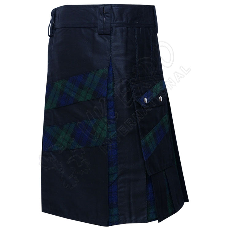 Black Cotton With Black Watch Hybrid Utility Kilt