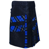 Black Cotton with Ramsey Dark Blue Tartan Hybrid Utility Kilt