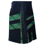 Black Cotton with Slash Irish Tartan Hybrid Utility Kilt