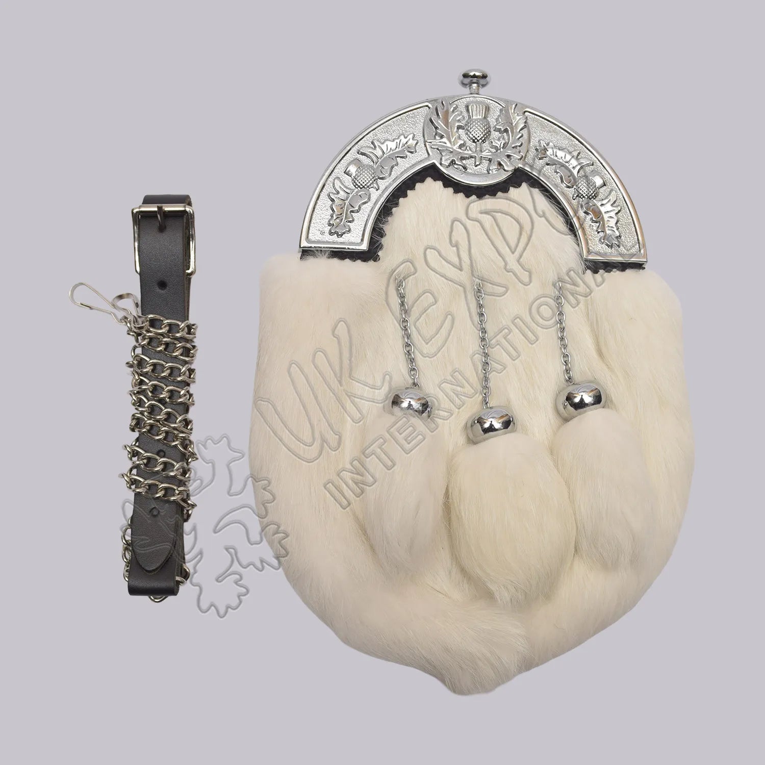 Off White Rabbit Fur Thistle Full Dress Sporran