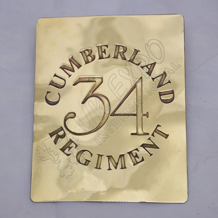 34th Cumberland Regiment Brass Chest Plate Cross Belt Military Plate