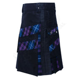 Black Cotton With Pride of Scotland Tartan Utility Kilt