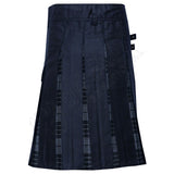 Black Cotton With Night Watch Tartan Hybrid Utility Kilt