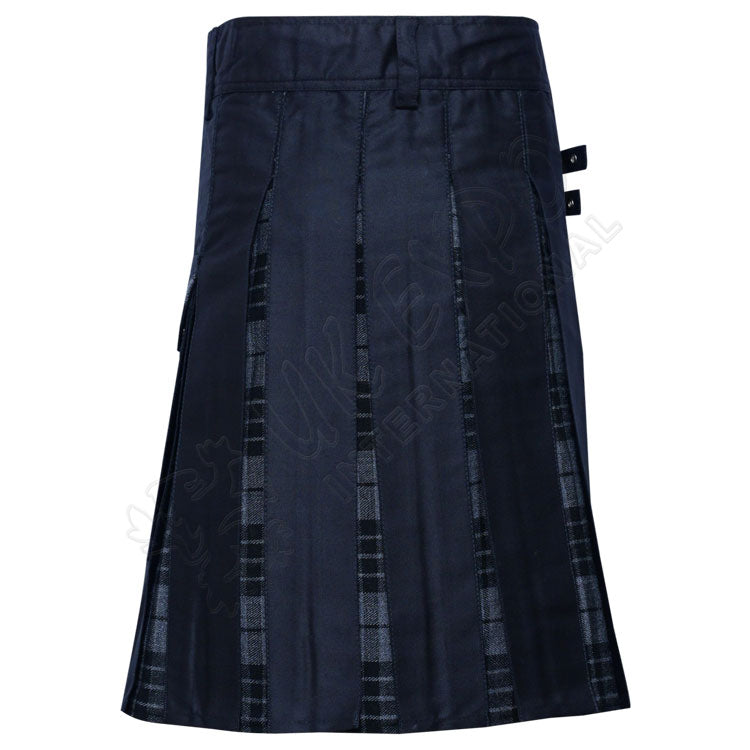 Black Cotton With Night Watch Tartan Hybrid Utility Kilt