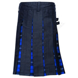Black Cotton with Ramsey Dark Blue Tartan Hybrid Utility Kilt