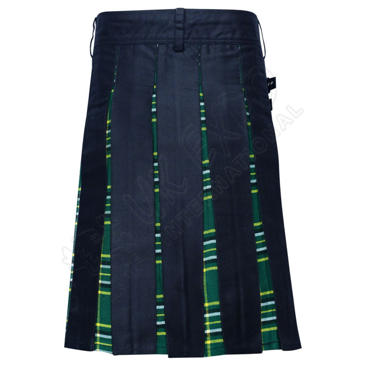 Black Cotton with Slash Irish Tartan Hybrid Utility Kilt