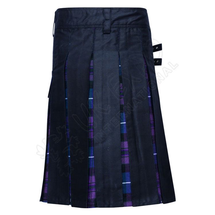 Black Cotton With Pride of Scotland Tartan Utility Kilt