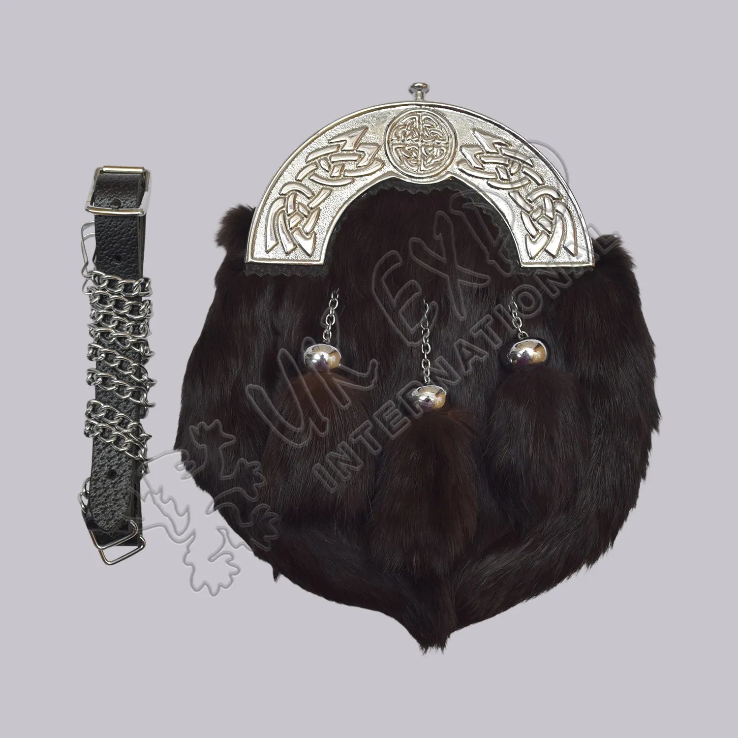 Dark Black Brownish Fur Celtic Knot Full Dress Sporran