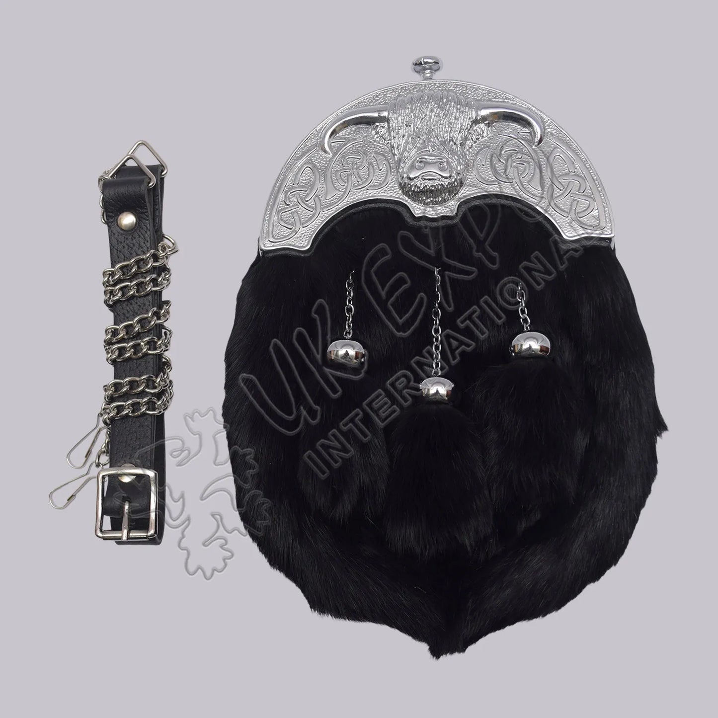Black Rabbit Fur Full Dress Antique Cantle Sporran