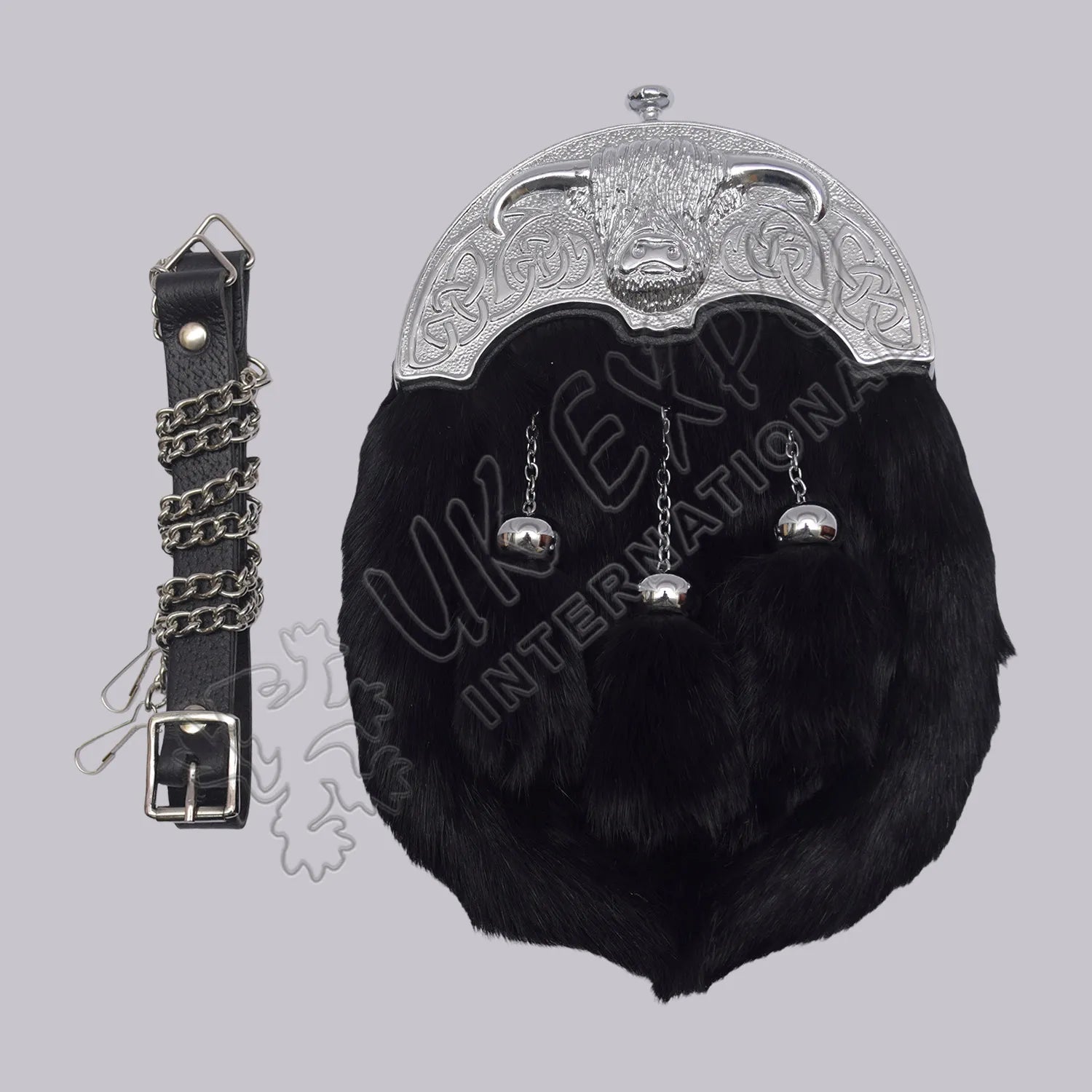 Black Rabbit Fur Full Dress Antique Cantle Sporran