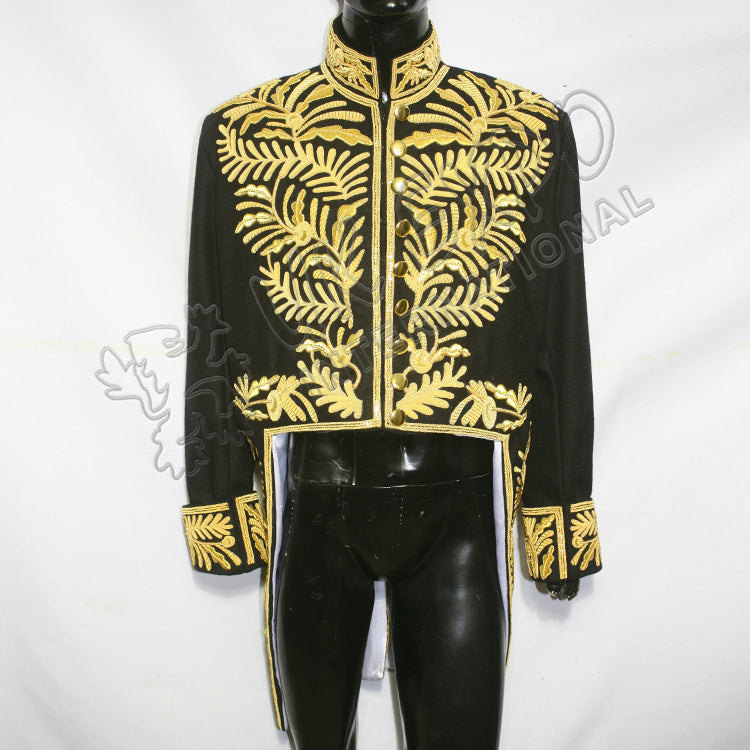 7th Marquess Cholmondeley Style Court Black Wool Gold Bullion Zari Hand Embroidery Jacket