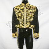 7th Marquess Cholmondeley Style Court Black Wool Gold Bullion Zari Hand Embroidery Jacket