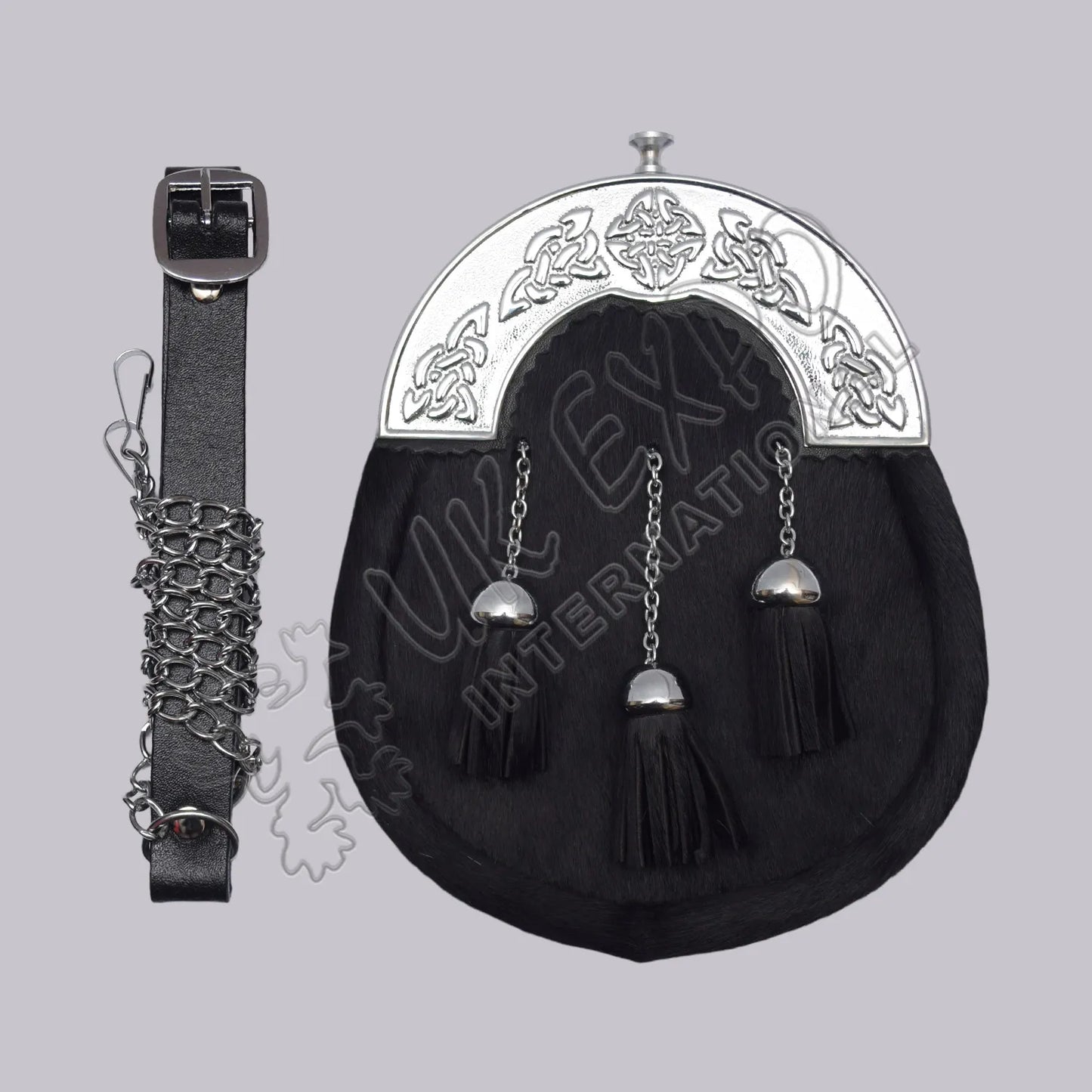 Black Cowhide Celtic Cantle Full Dress Sporran