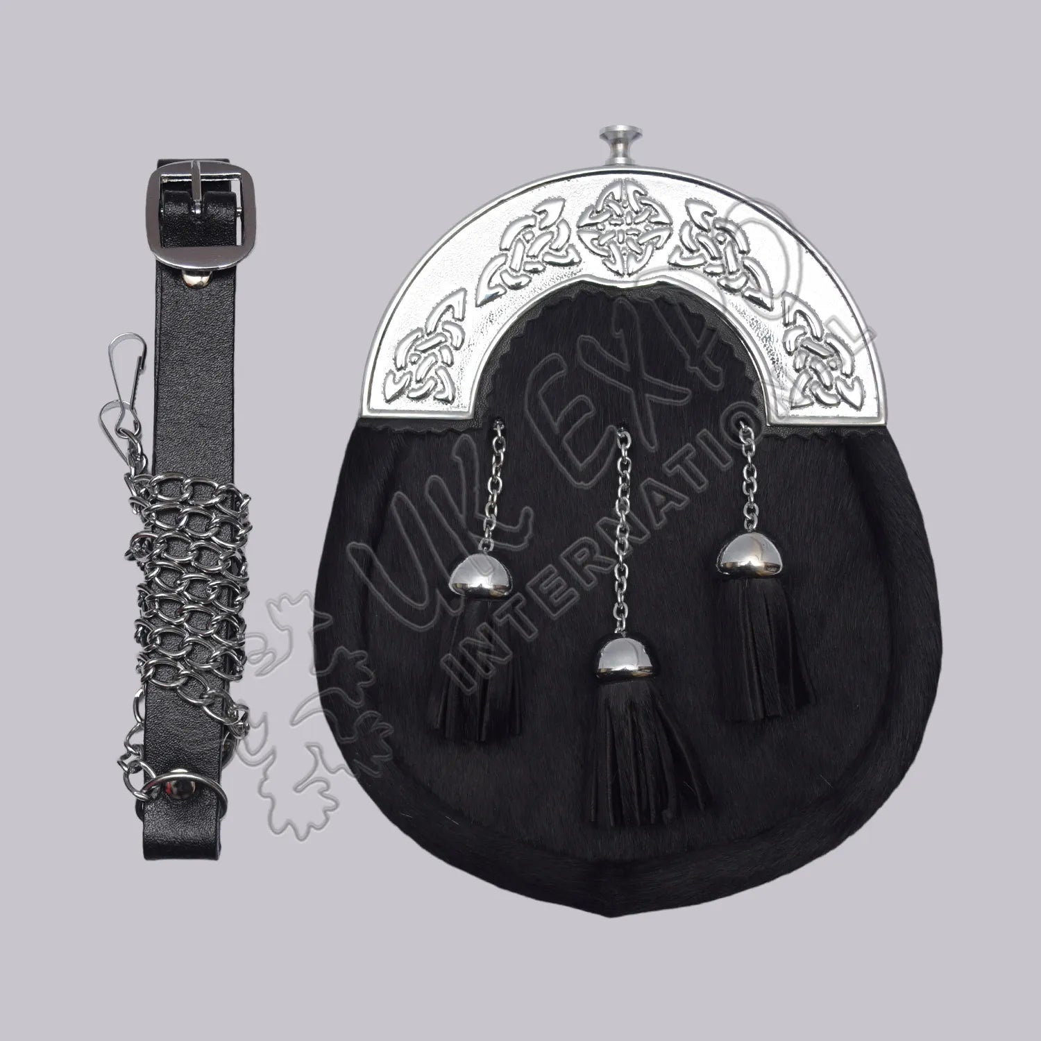 Black Cowhide Celtic Cantle Full Dress Sporran