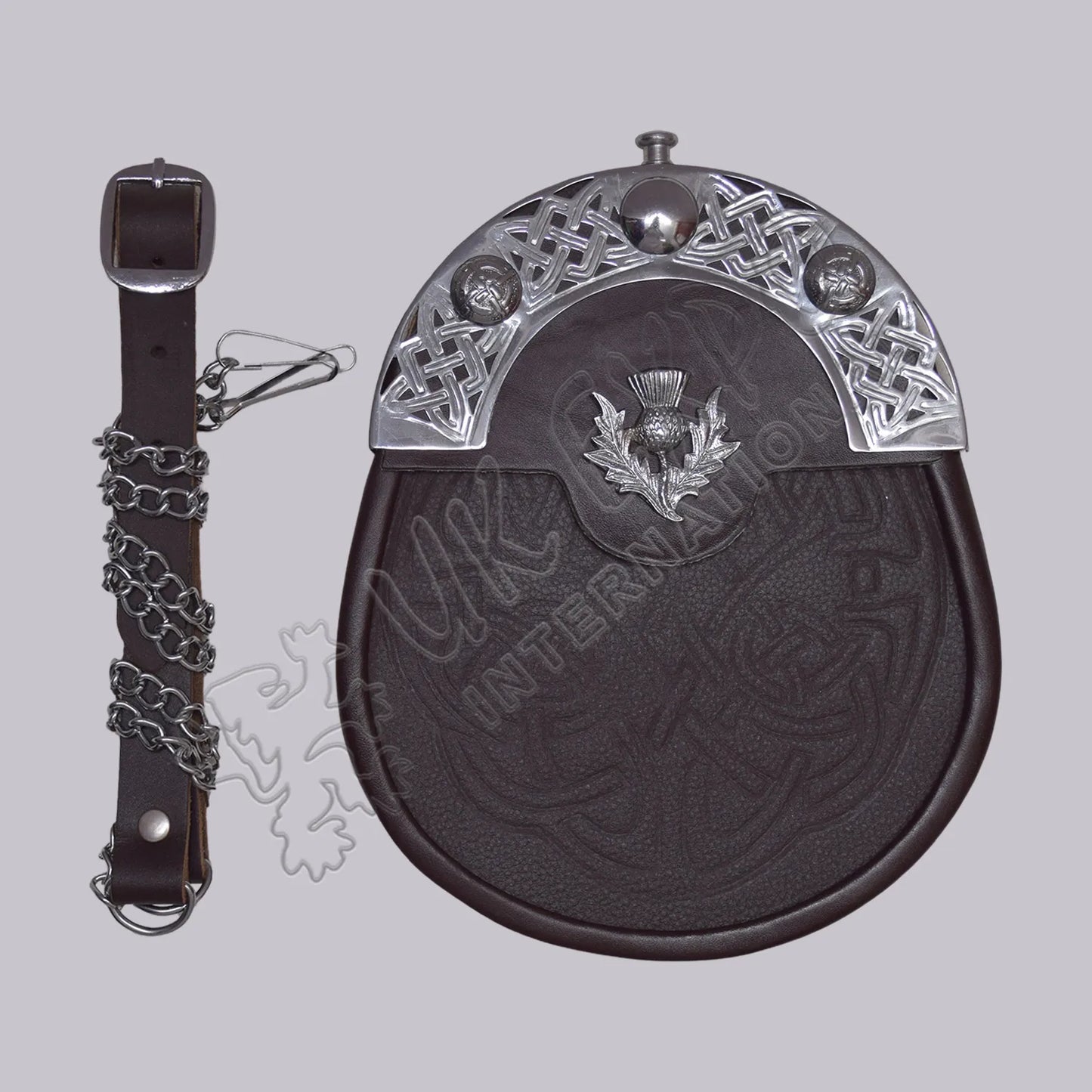 Black Leather Celtic Embossed Full Dress Sporran