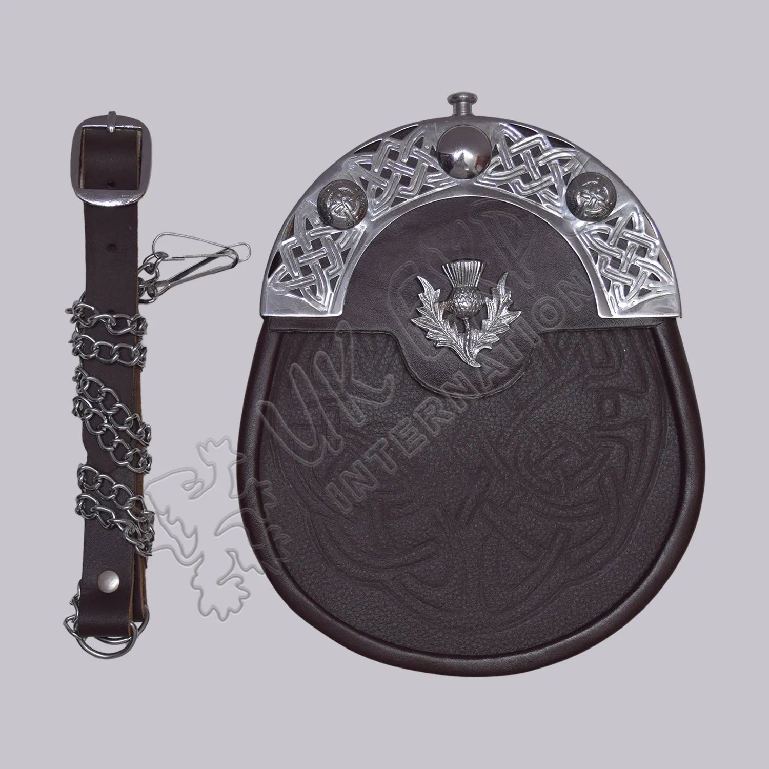 Black Leather Celtic Embossed Full Dress Sporran