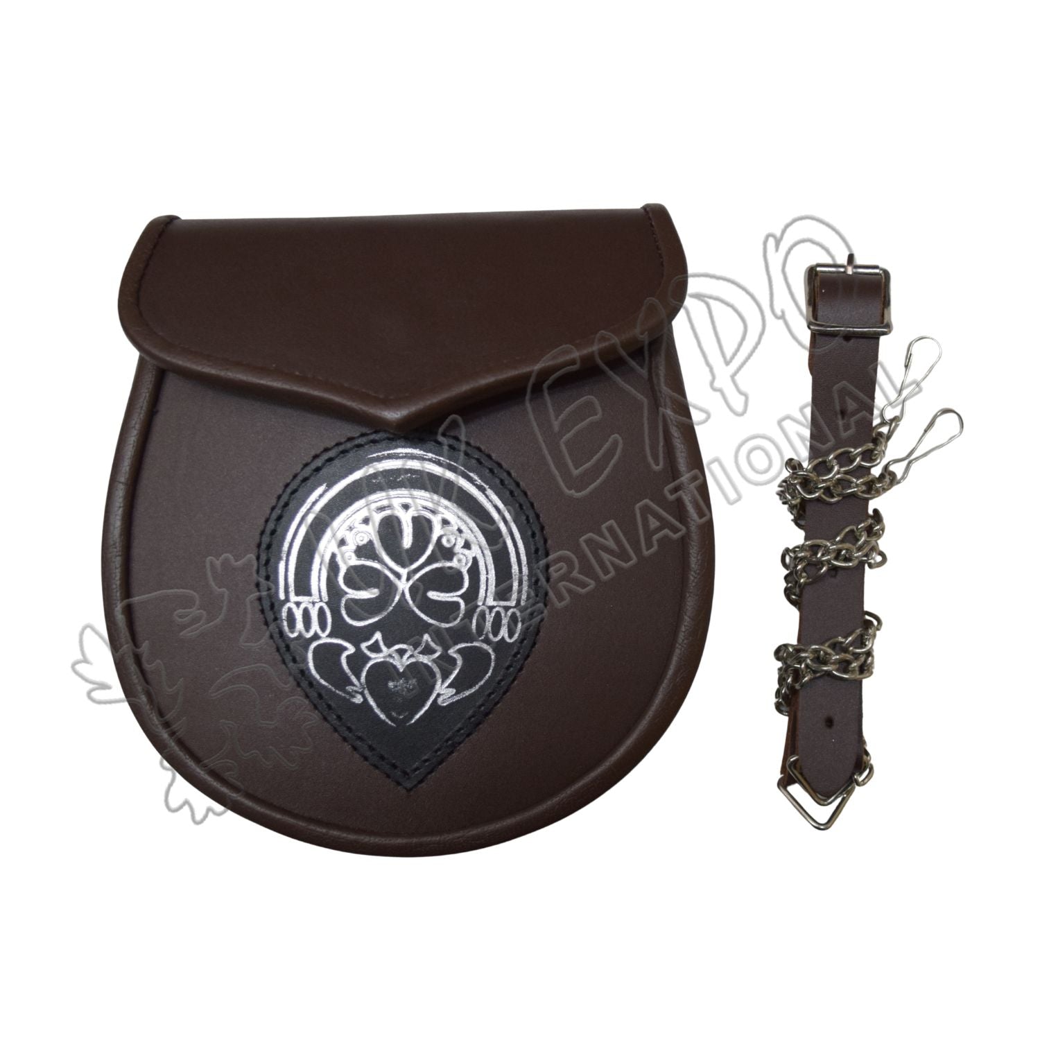 Black Leather Celtic Embossed Brown Leather Sporran