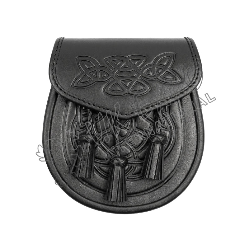 Cowhide Celtic Embossed Black Leather Sporran