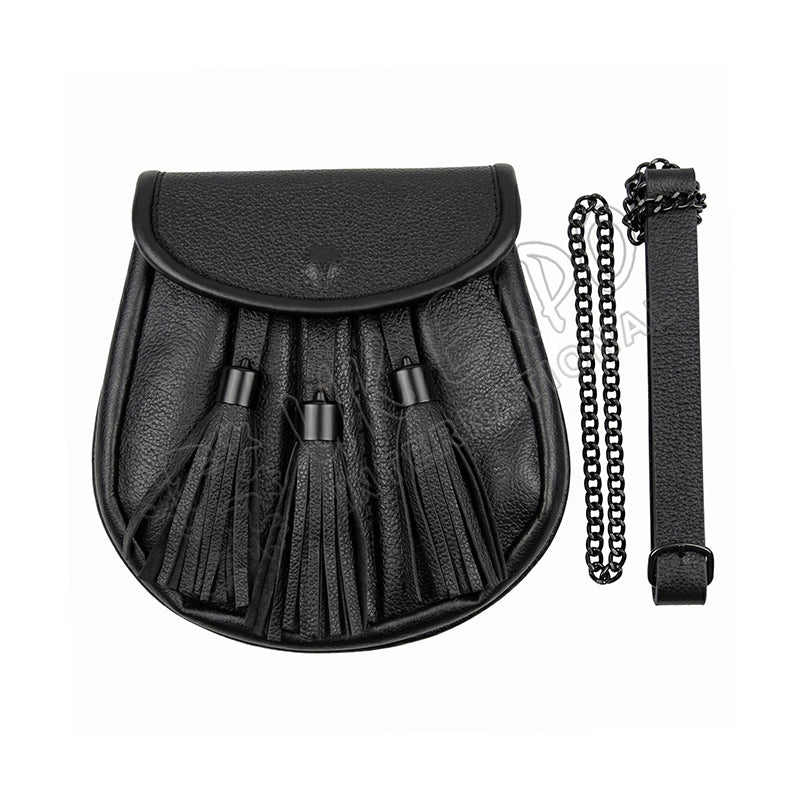 Scottish Black Leather Embossed Day Wear Sporran
