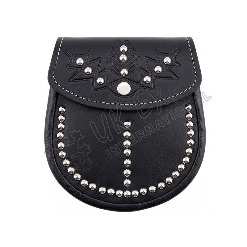 Cowhide Embossed Flower Scottish Sporran