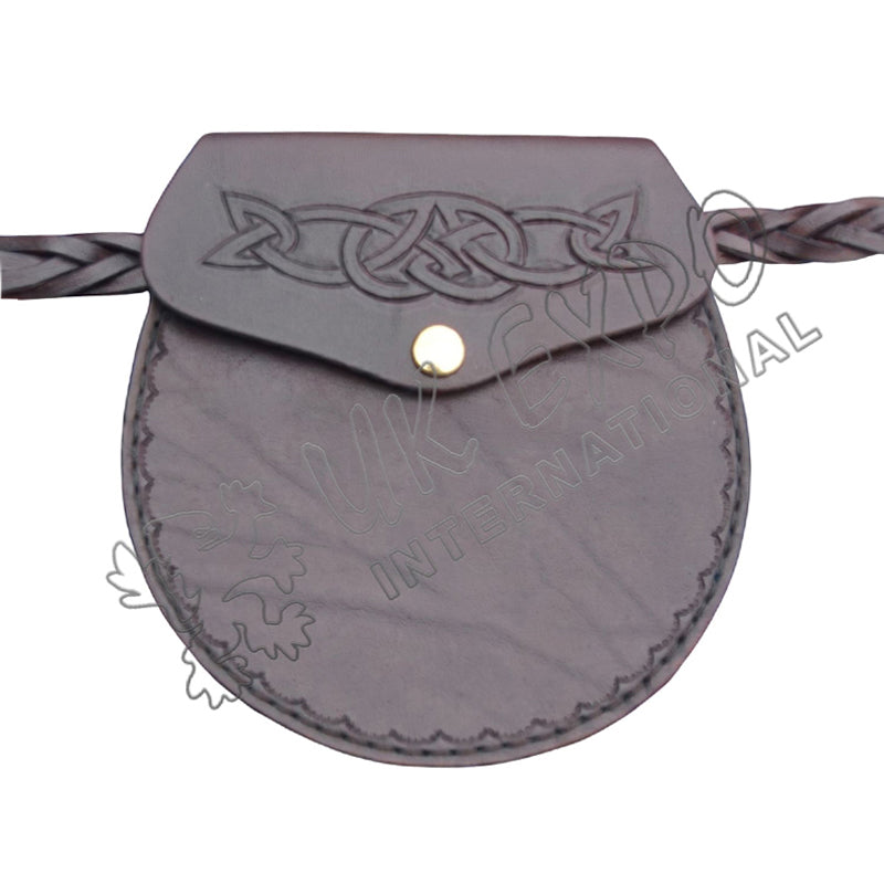Black Leather Celtic Embossed Leather Laced Fit Sporran