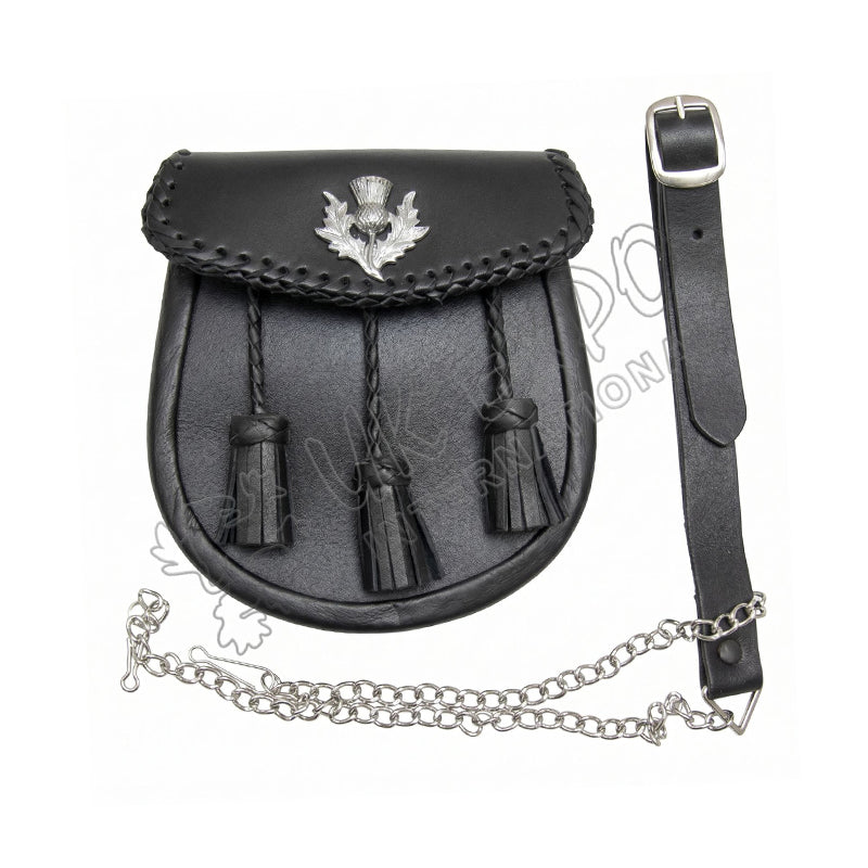 Black Leather Embossed Day Wear Thistle Sporran