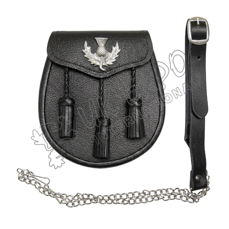 Black Leather Embossed Thistle Sporran