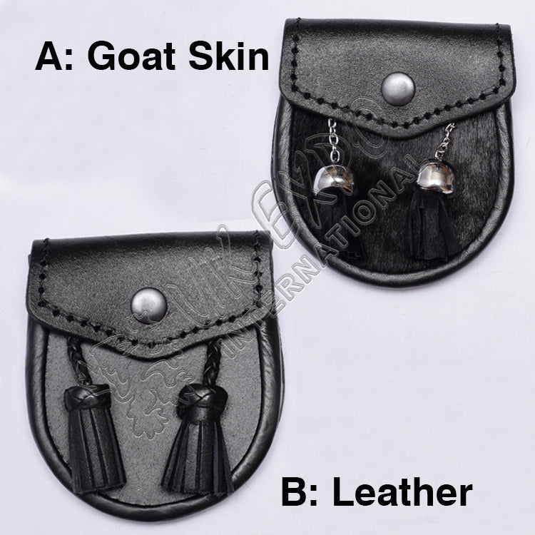 Goat Skin Black Leather Baby Sporran Set