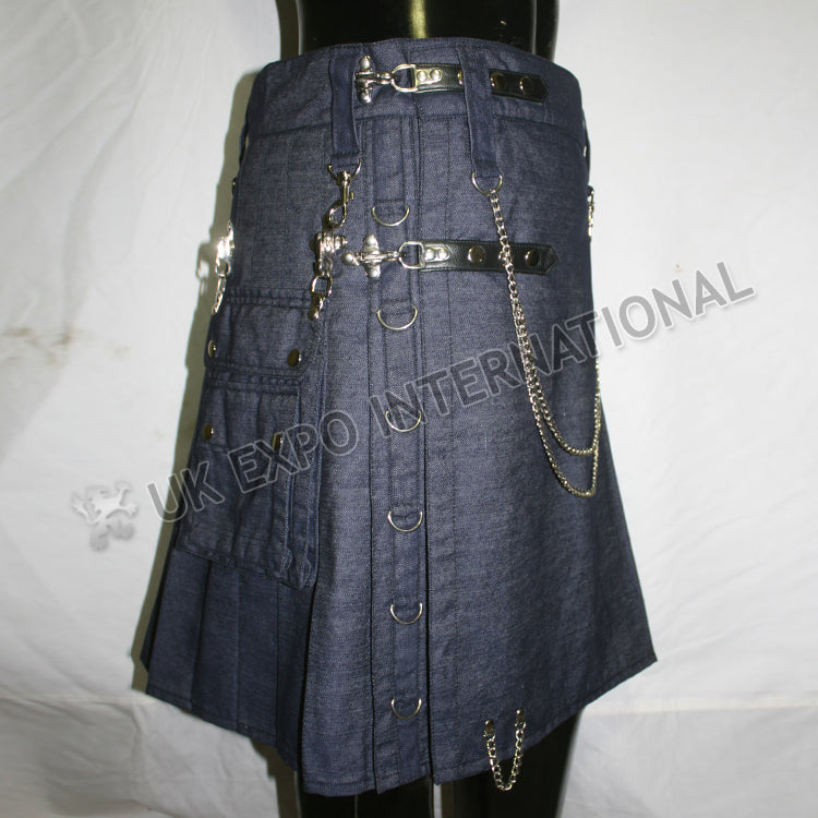 Active Men Blue Denim Utility Kilt