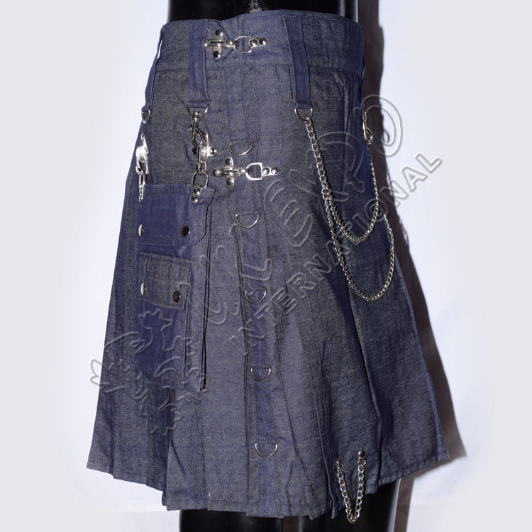 Active Men Blue Denim Utility Kilt