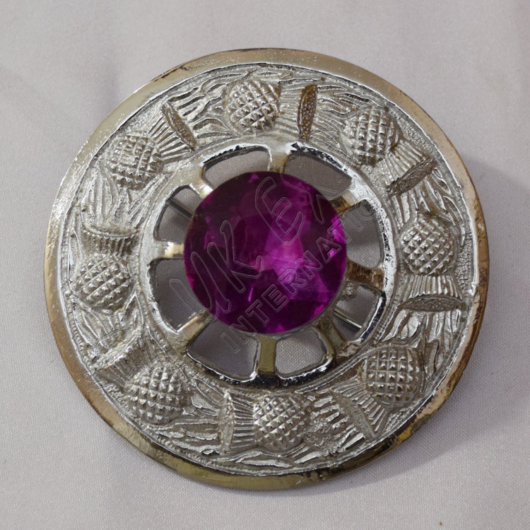 Thistle Moulded With Amethyst Stone Brooch