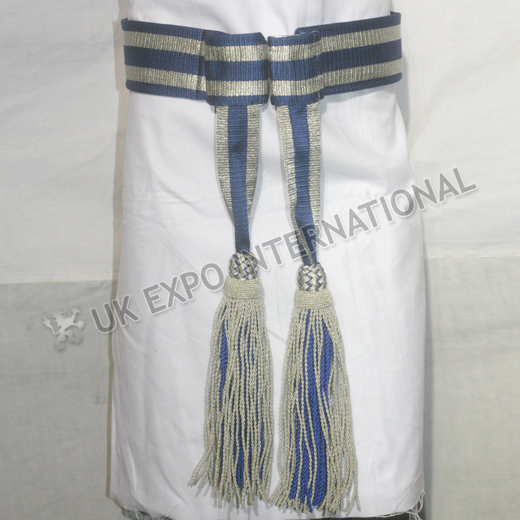 Army Blue Silk R168 Silver Bullion Belt Waist Sash