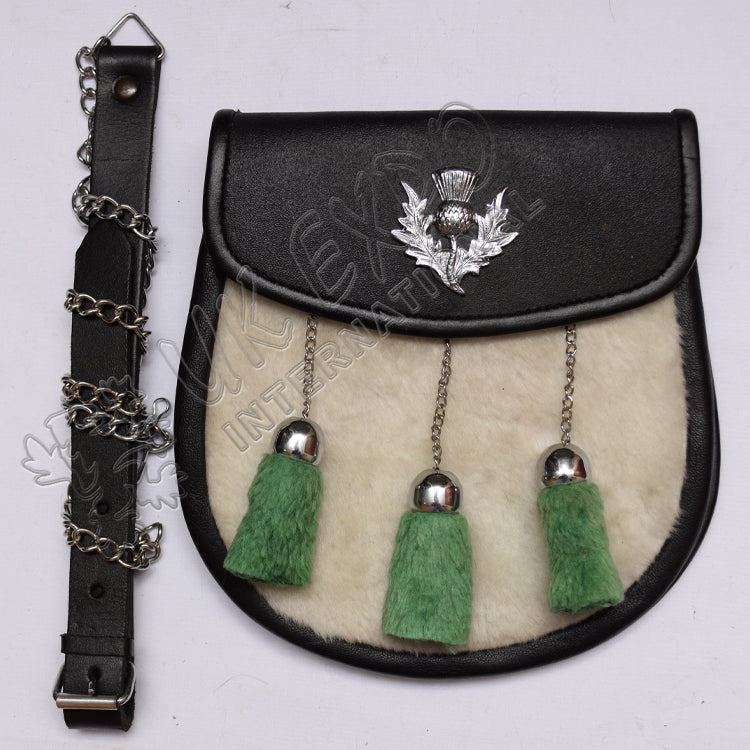 White Leather Frosted Emerald Luxury Faux Fur Sporran