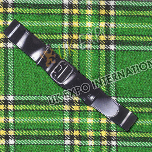 Double Pin Buckle Black Leather Shiny Kilt Belt